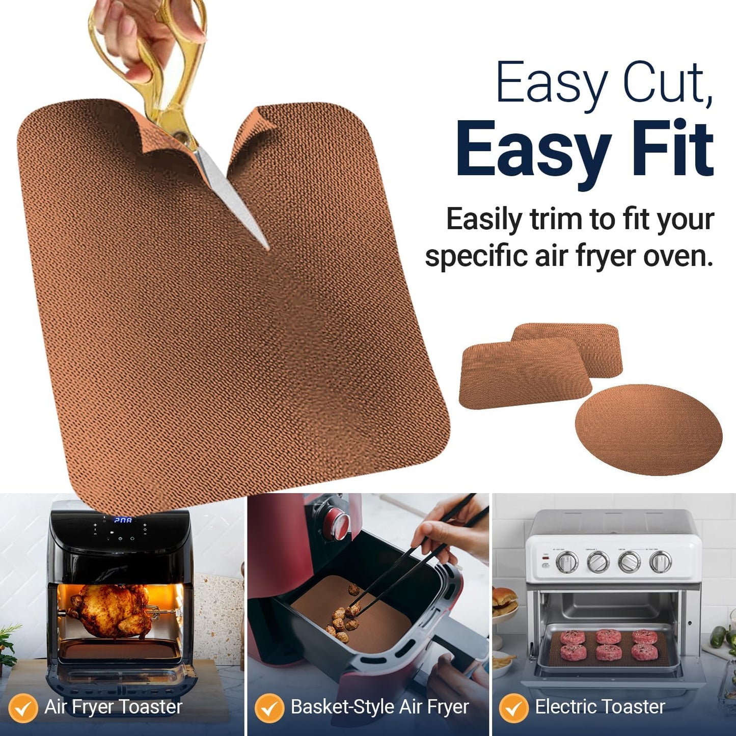 Toaster Oven Liners for Bottom of Oven (4 Pack) Reusable Non-Stick Heat Resistant Toaster Liners, Compatible with Breville, Cuisinart, Black & Decker, Dash, and More - Air Fryer Liners 12"x12" (Black)