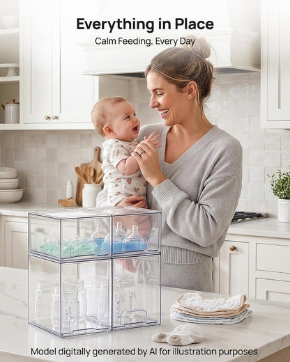 Vtopmart Clear Stackable Storage Drawers Set of 6, Plastic Organizer Bins | Multi-purpose Boxes for Bathroom Accessories Storage, Ideal for Cabinet, Shelf, Pantry, Laundry Room Organization