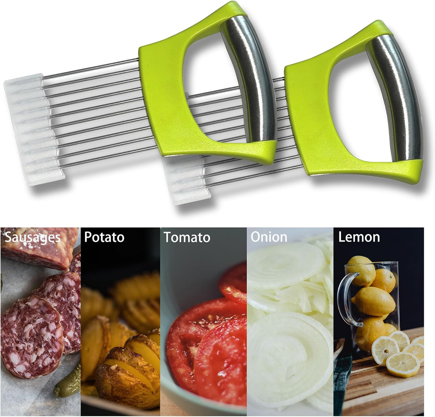 2 PCS Onion Slicer Holder – Stainless Steel Meat Holder, Meat Chopper | Multi-Purpose Kitchen Safety Tool for Fruits, Vegetables & Meat | Easy Clean, Uniform Slices | (Green)