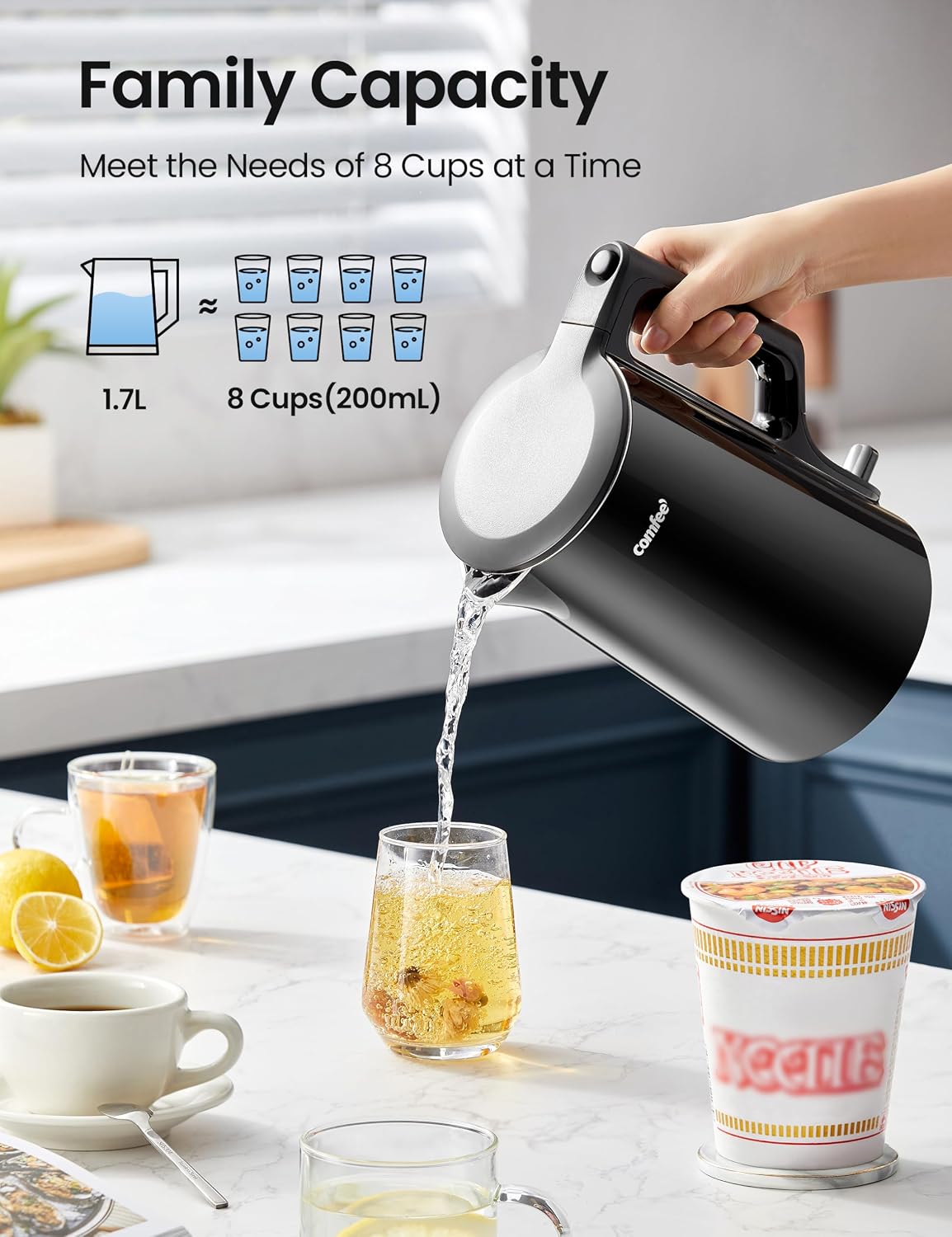 COMFEE' 1.7L Double Wall Stainless Steel Electric Kettle