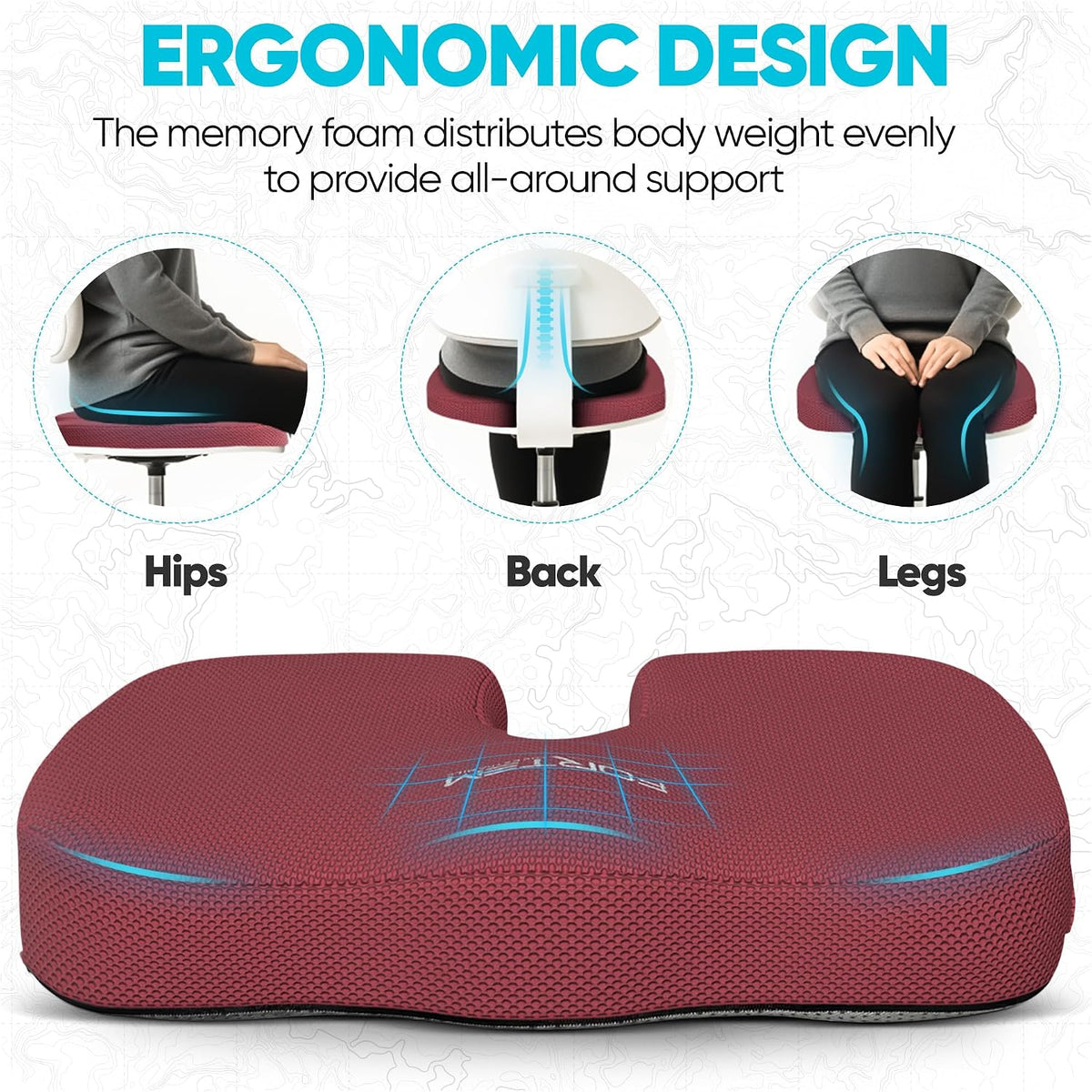FORTEM Seat Cushion, Office Chair Cushion for Tailbone Sciatica Pain Relief