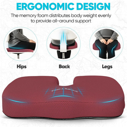 FORTEM Seat Cushion, Office Chair Cushion for Tailbone Sciatica Pain Relief