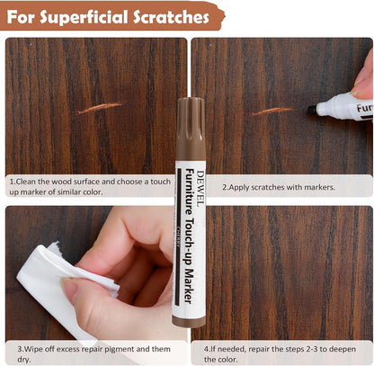 DEWEL Wood Furniture Repair Kit, New Upgrade Wood Fillers, Furniture Touch Up Markers, Wax Sticks, Wood Putty with Beeswax for Cracks, Wood Hole, Scratches, Floor, Table, Door
