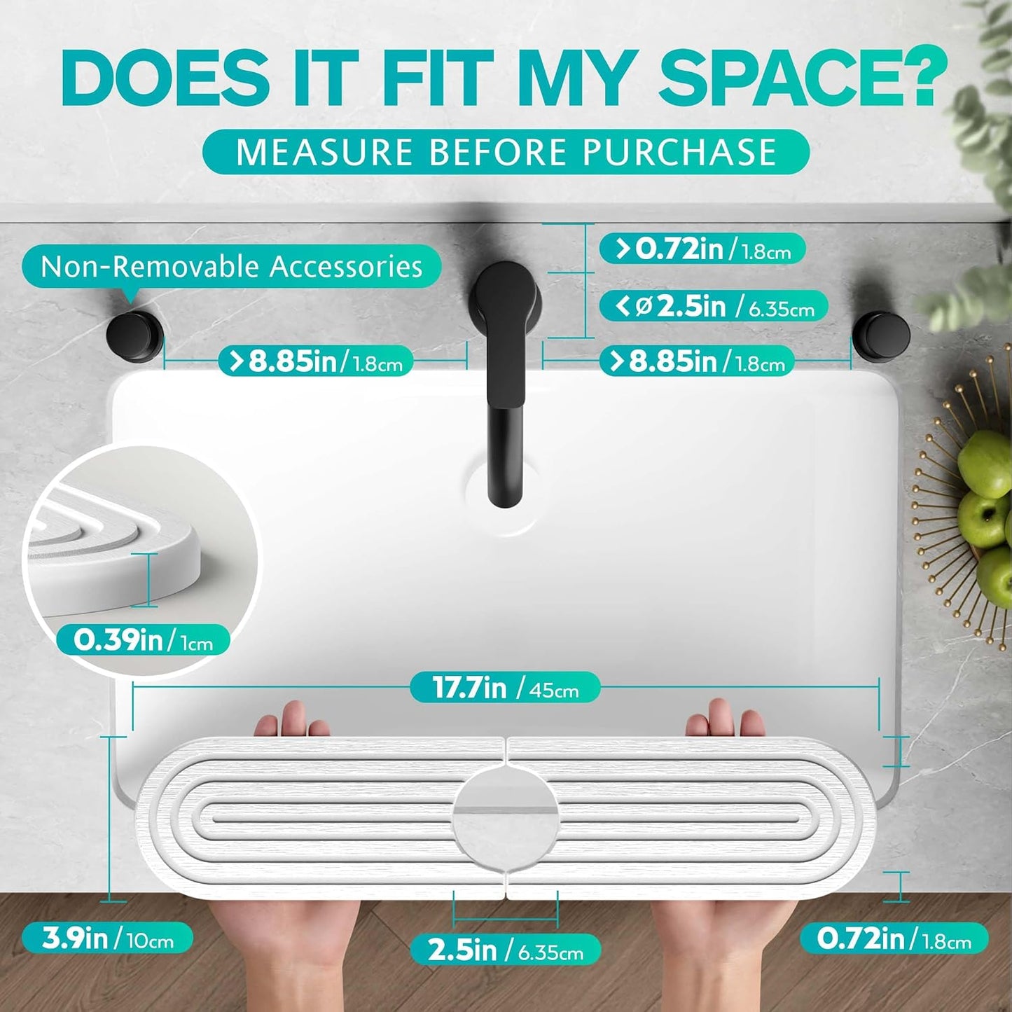 Stone Faucet Mat for Kitchen Sink – Diatomite Fast-Drying Stone Tray, Faucet Mat Sink Splash Guard, Decorative Sink Protector for Kitchen Bathroom Counter (Light Grey, 20''x3.9'')