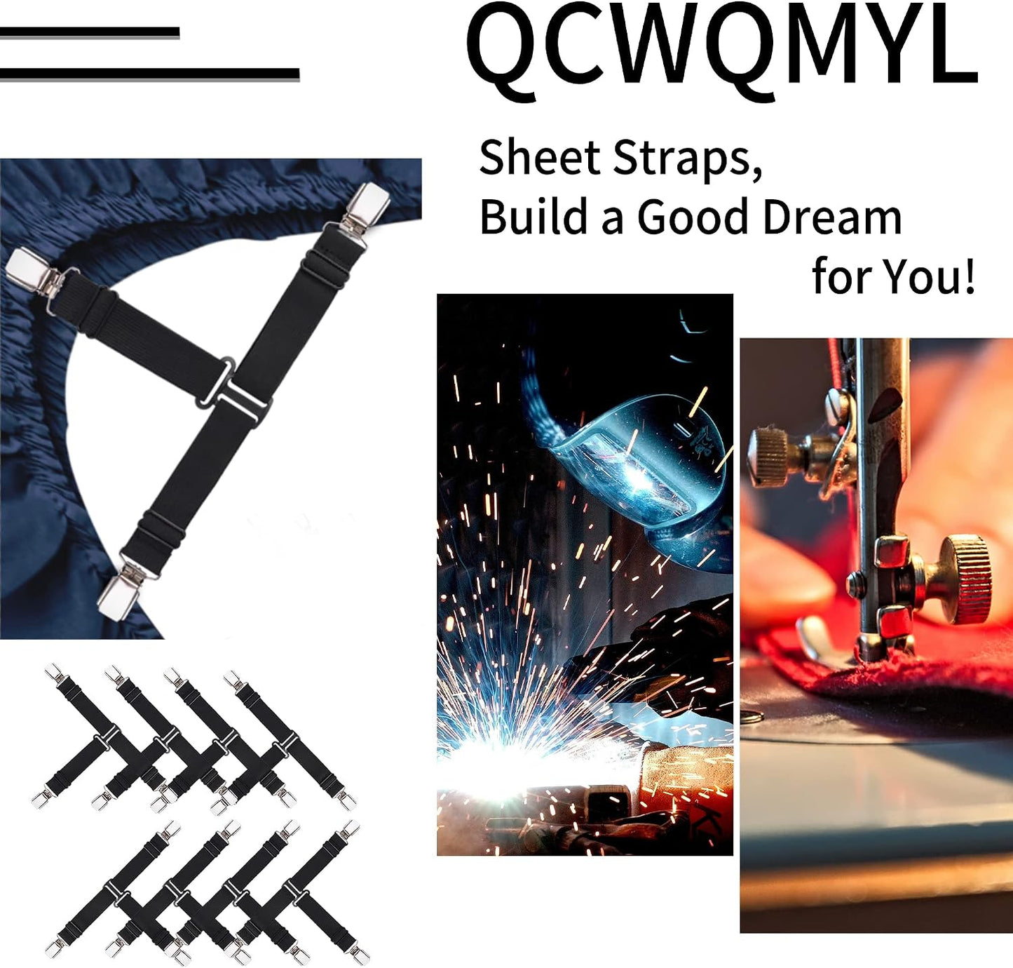 Upgrade Design Bed Sheet Straps 8 PCS Sheet Holders for Corners Fitted Sheet Clips Sheet Suspenders Black