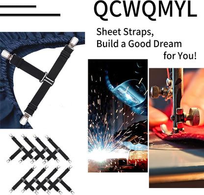 Upgrade Design Bed Sheet Straps 8 PCS Sheet Holders for Corners Fitted Sheet Clips Sheet Suspenders Black