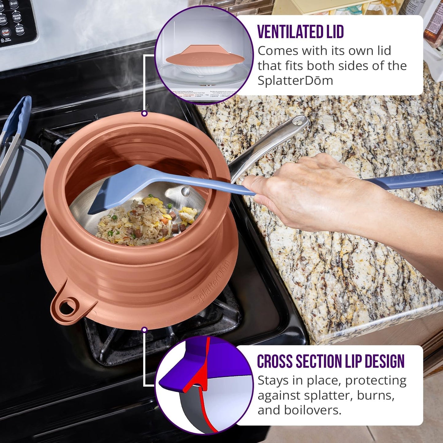 L.I.Q. Silicone Splatter Guard, Durable SplatterDom, Blue Steel, Large | 10 and 12 Inch Pots, 10'' Lid, Food and Oil Splash Guard for Cooking, Easy to Clean and Store, BPA-Free, Microwave Safe