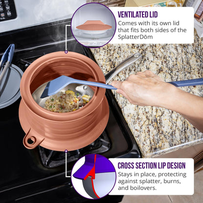 L.I.Q. Silicone Splatter Guard, Durable SplatterDom, Blue Steel, Large | 10 and 12 Inch Pots, 10'' Lid, Food and Oil Splash Guard for Cooking, Easy to Clean and Store, BPA-Free, Microwave Safe
