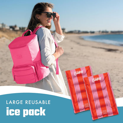 Cool Coolers by Fit & Fresh 2 Pack XL Soft Ice Packs for Cooler, Flexible Stretch Nylon, Lunch Box Ice Packs, Large Reusable Freezer Packs, Cornflower Blue
