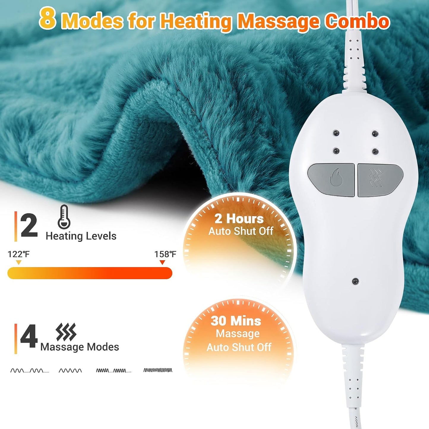 Massaging Heating Pad for Neck and Shoulders and Back Pain Relief | 24 x 35" Large Electric Heating Pad with 4 Vibration Motors, 2 Heat Levels, 4 Massage Modes, Auto Shut-Off, Wearable Design