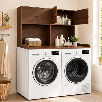 Washer Dryer Countertop with Cabinets, 2-Tier Laundry Countertop with Shelf | Washer and Dryer Topper with Edge, Over Washer and Dryer Shelves for Laundry Room, Universal Fit, 54.5"Wx27.5"Dx32.5"H