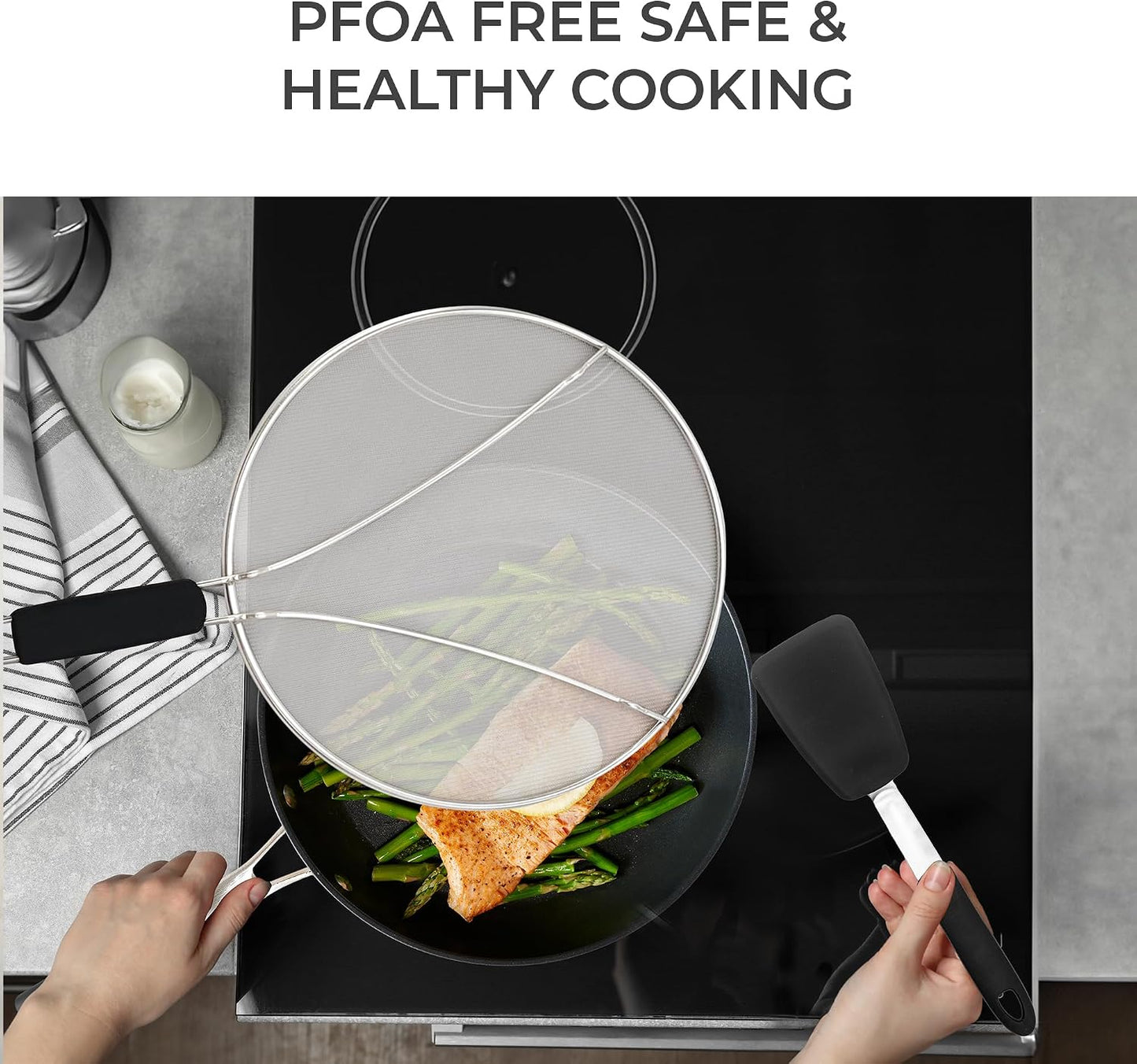 Frying Pan Nonstick - 10" Non Stick Frying Pan with Lid Splatter Screen - Lightweight Aluminum Fry Pan Skillet Includes Spatula - 2" Deep Egg Pan, PFAS-Free and PFOA Free, Dishwasher Safe, Oven Safe