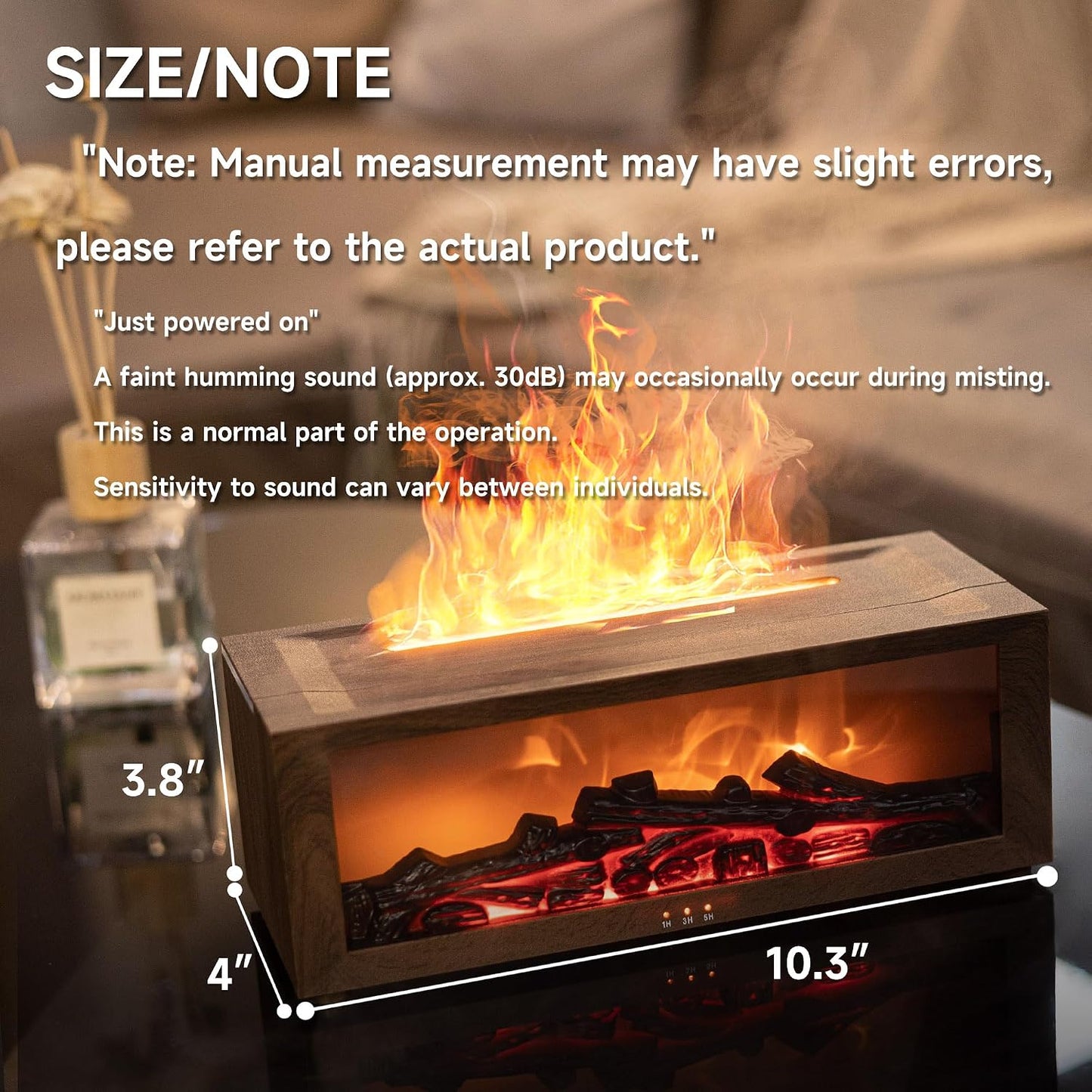 TMEHM Fireplace Flame Air Diffuser Humidifier,7 Colors Aromatherapy Essential Oil Diffuser,Ultrasonic Aroma Humidifier with Timer for Home,Bedroom,Office,Yoga (Black)