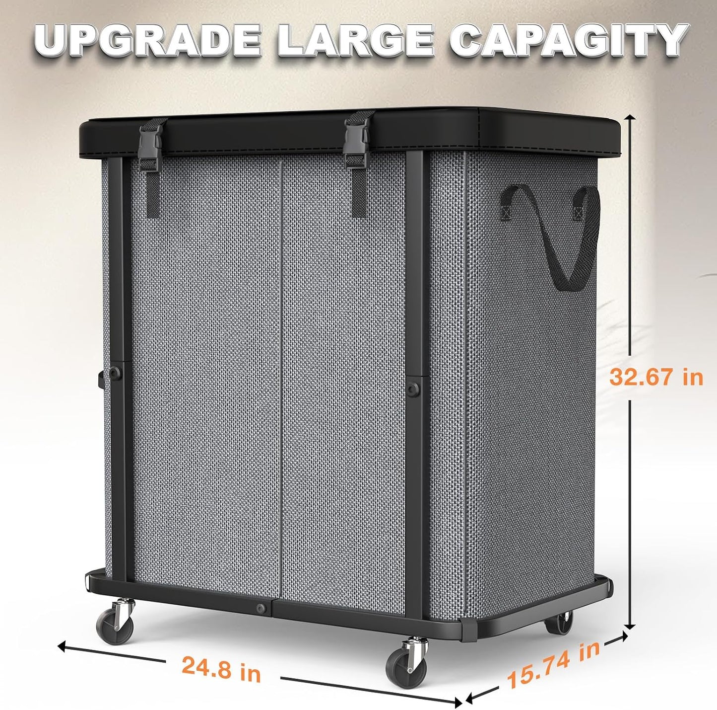 Laundry Hamper with Wheels,150L Leather Patchwork Clothes Hamper Black | Rolling Laundry Basket with Sturdy Metal Frame, Removable Washable Bag,Tall Clothes Sorter for Bedroom, Laundry Room, Dorm