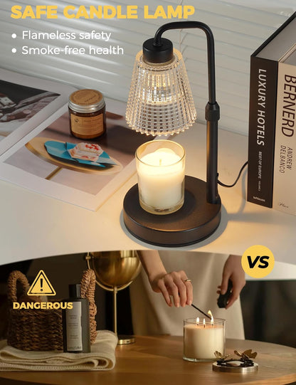 Silver Gray Candle Warmer Lamp with 24h Cycle Timer, Dimmable Wax Warmer