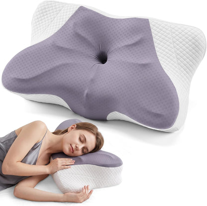 Sweetcrispy Cervical Pillow for Neck and Shoulder - Ergonomic Memory Foam Pillows, Contour Side Sleeper for Adults, Cooling Orthopedic Neck Support for Back Stomach Sleepers, White