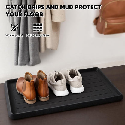 Rubber Boot Tray for Entryway, Multipurpose Boot Mat, Shoe Tray, Shoe Mat for Indoor and Outdoor, 16x27.5, Black