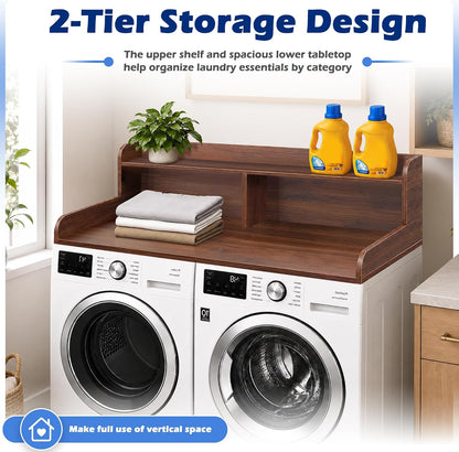Royxen Laundry Countertop with Storage Universal Fit, Washer and Dryer Countertop with Shelf, Laundry Room Storage, 2-Tier Shelf (Oak)