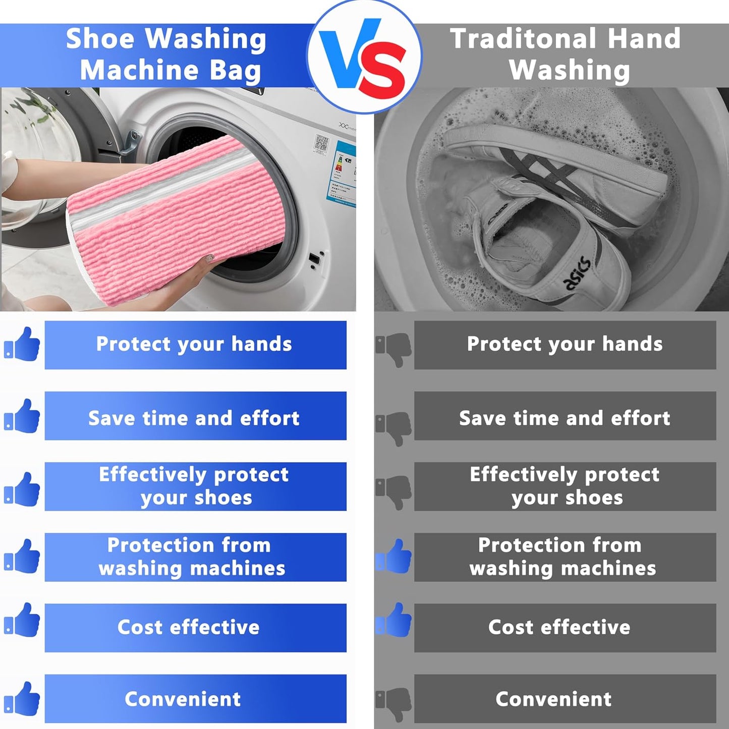 Reusable Shoe Washing Bag, 2-Pack Chenille Laundry Bag for Washer & Dryer. | Soft chenille fibers help deep clean sneakers while the hidden zipper keeps shoes secure and helps protect your washer.