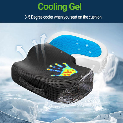 Season Guard Gel Memory Foam Seat Cushion for Tailbone Pain Relief, Black