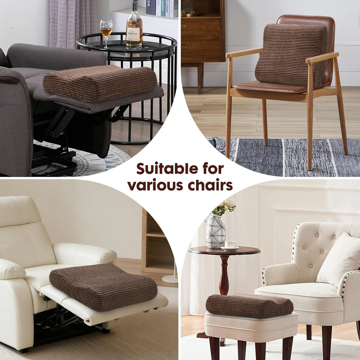 B Shape Corduroy Recliner Foot Pillow, Foam Extra Large Foot Rest Cushion with Adjustable Straps, Suitable for Bed Chair Sofa Headrest Back Lumbar Leg Support Pillow (Light Brown)