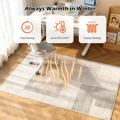 Electric Heated Carpet 35x55in Soft Plush Heating Rug 450W CX | Instant Warmth in 30s, 60 Heat Levels 12h Timer, Energy Efficient Safety Protection Ideal for Home Office Playroom 120V