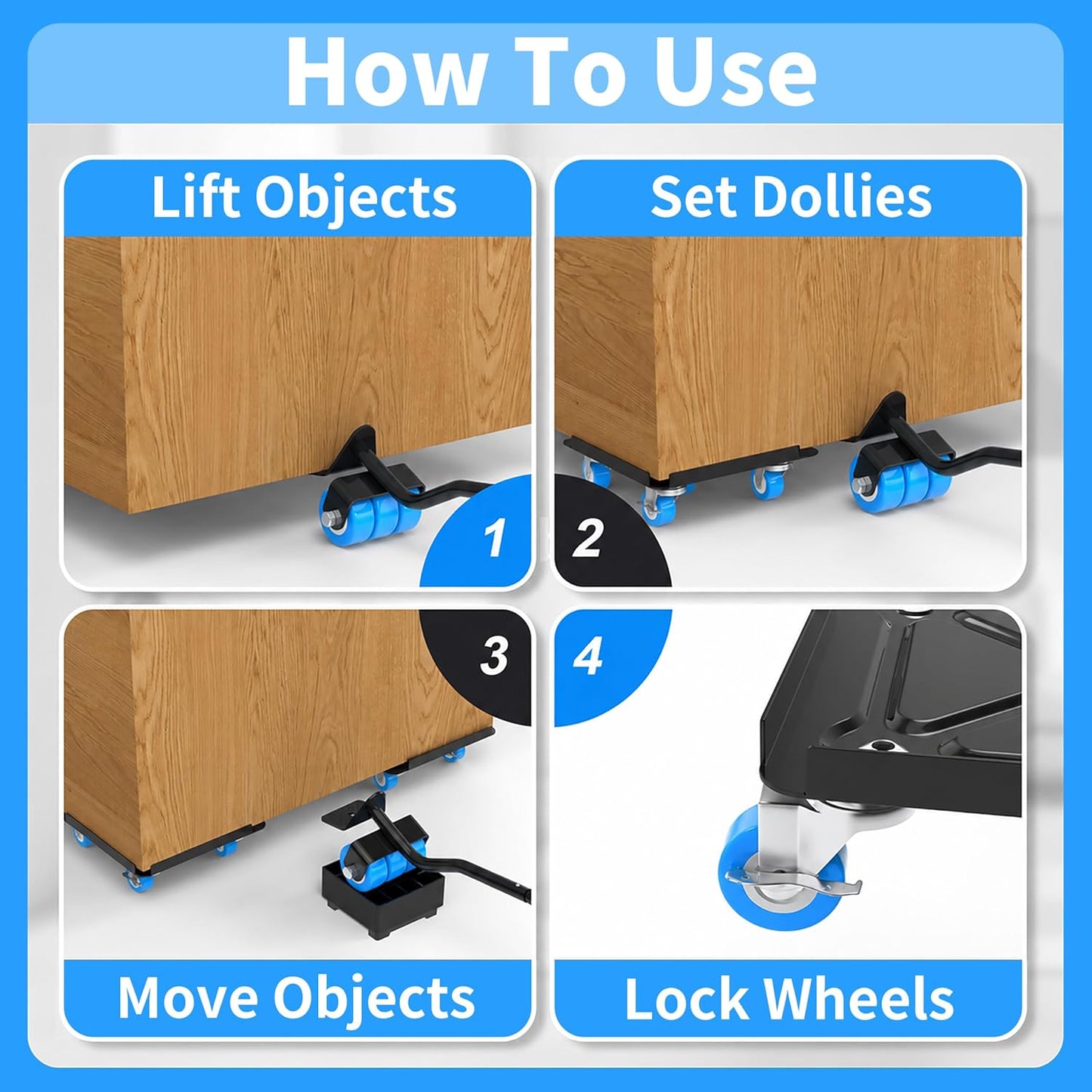 Heavy Duty Furniture Dolly 360 Rotate 5 Wheels 3000 Lbs Capacity 5.3x5.3 in | Furniture Movers with Green Wheels, Measure Tape & Leveler, Alloy Steel Furniture Lifter Tool for Smooth Home & Office Uses