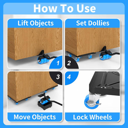 Heavy Duty Furniture Dolly 360 Rotate 5 Wheels 3000 Lbs Capacity 5.3x5.3 in | Furniture Movers with Green Wheels, Measure Tape & Leveler, Alloy Steel Furniture Lifter Tool for Smooth Home & Office Uses