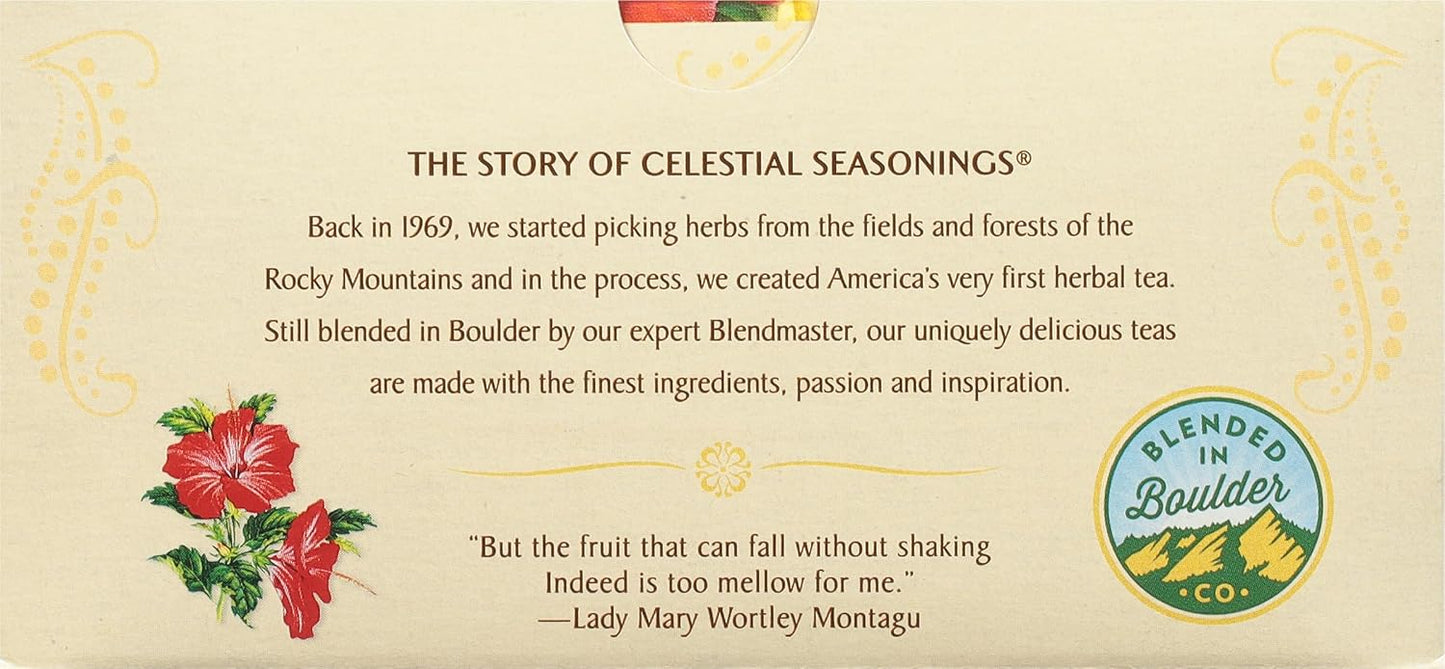 Celestial Seasonings Raspberry Zinger Herbal Tea, Caffeine Free, 20 Tea Bags Box
