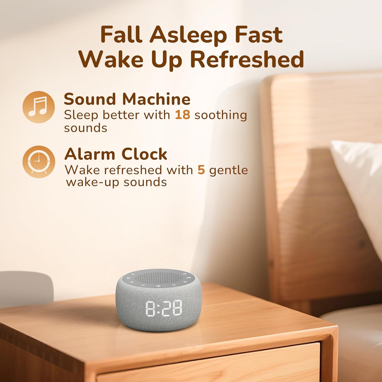 Buffbee Pro 2nd Gen| Sound Machine, Alarm Clock with Bluetooth Speaker | Upgraded Rechargeable Battery, White Noise Machine with 25 Sleep Sounds, Portable for Travel & Bedroom