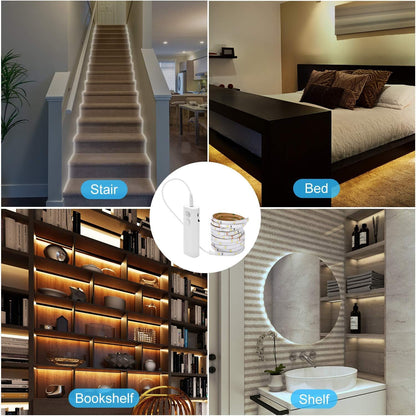 Rechargeable Motion Sensor LED Strip for Cabinet (2Pack-6.6FT, Cool White) | Motion Activated, 1500mAh Battery, Cuttable, Auto On/Off, Self-Adhesive, for Kitchen, Stairwell, Hallway, Garage, Basement