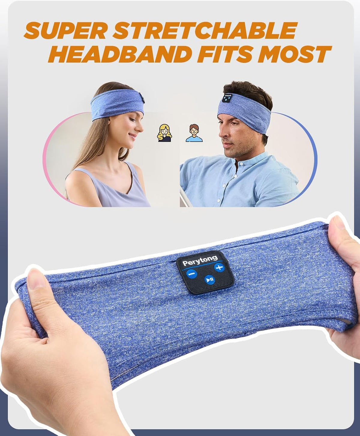 Perytong Sleep Headphones Bluetooth 5.4 Headband, Wireless Sleep Headphones for Side Sleepers - Sleeping Headband with Ultra-Thin Speaker Microphone Handsfree Gift Ideas for Women Men