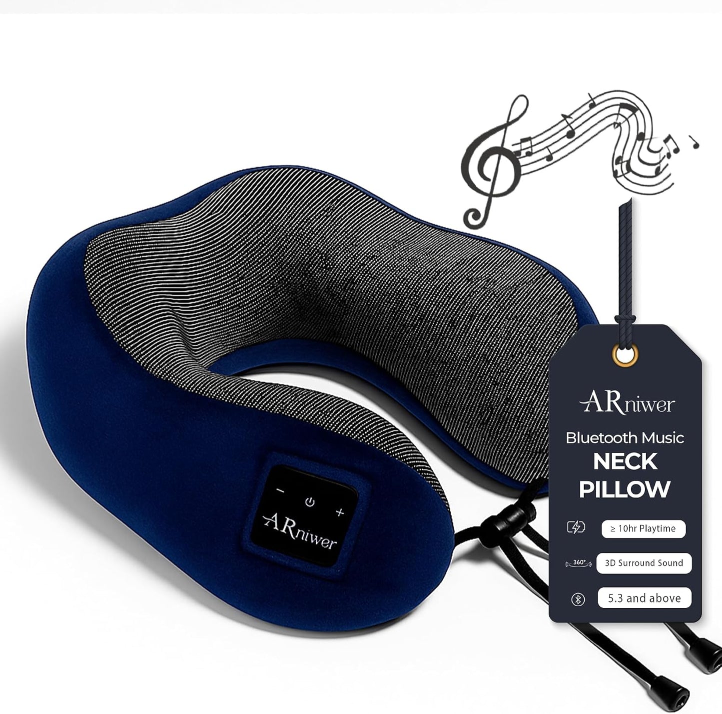 Bluetooth Music Semicircular Neck Pillow Wireless Bluetooth Speaker Suitable Airplane,Bus,Train,Car,Office,and Outdoor Camping for Sleeping, Resting The Best Travel Essentials. (Black)