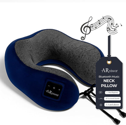 Bluetooth Music Semicircular Neck Pillow Wireless Bluetooth Speaker Suitable Airplane,Bus,Train,Car,Office,and Outdoor Camping for Sleeping, Resting The Best Travel Essentials. (Black)
