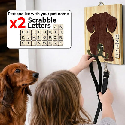 Dog Leash Holder Wall Mount, Pet Harness Hanger with Scrabble Letters, Dog Collar Organizer for Entryway, Memorial Cat Leash Holder for Wall, Pet Loss Gifts, Keepsake, Home Decor PF212-NAT