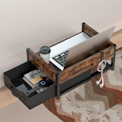 2 Tier Bedside Shelf, Clip on Bedside Caddy Organizer for Dorm Bunk Beds | Floating Nightstand Bed Side Table Storage with Fabric Drawer, Bunk Bed Accessories Bedside Tray for College, Back to School