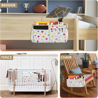 Bedside Caddy Hanging Bunk Bed Caddy Bed Organizer Hanging Pocket with 2 Hooks Bedside Storage Organizer Pocket Bag Holder Checkered Light Green - Colors B