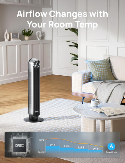 DREO Tower Fan for Bedroom, Upgraded 20dB Quiet Fans that Blow Cold Air | 28ft/s High Velocity, 9 Speeds, 4 Modes, 12H Timer, 90° Oscillating Cooling Standing Fan for Indoor Home Office, 42 inch