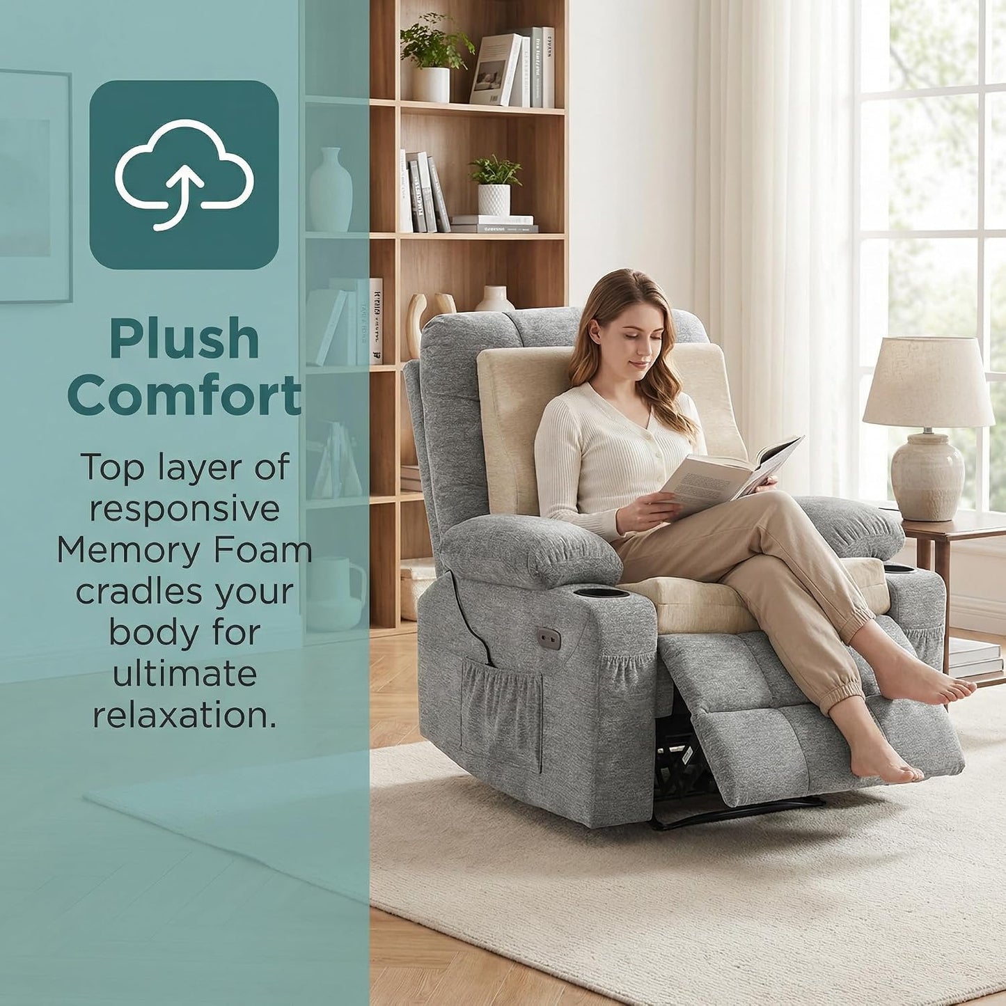 baibu Memory Foam Recliner Cushions with Lumbar Support Pillow Set for Elderly, 20x20x5 Inch Dual-Layer Design Non-Slip Recliner Seat Cushion & Back Support Pillow for Reduce Hip & Lumbar Pain, Brown