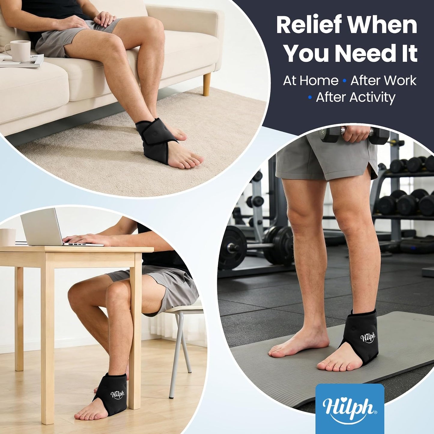 Hilph Ankle Ice Pack Wrap for Swelling, Gel Cold Pack for Ankle Sprained | Easy to Wear, Reusable Hot Cold Compress for Surgery Recovery, Plantar Fasciitis, Foot Pain Relief, Achilles Tendonitis, Blue