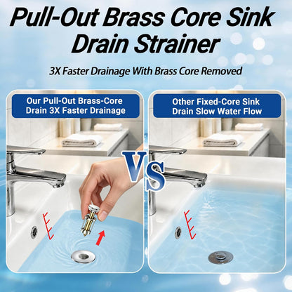 Bathroom Sink Drain Strainer, Pop-up Sink Drain Strainer with Removable Stainless Steel Strainer Basket Hair Catcher, Bathroom Sink Strainer for Bathroom Sink Stopper Replacement(1PCS)