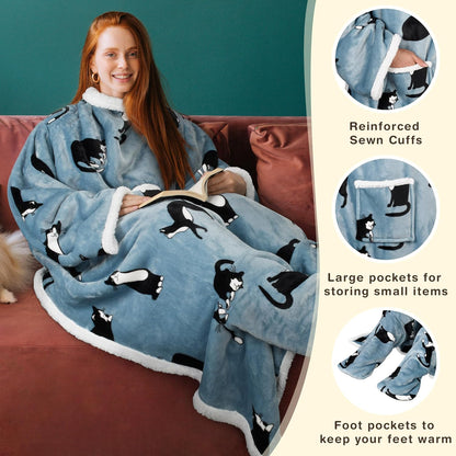 Catalonia Wearable Blanket with Sleeves & Foot Pocket for Adults | Soft Fleece Throw Wrap with Hands-Free Comfort, Perfect for Reading, TV Time & Relaxing, Christmas Gift for Women & Men