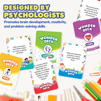 ThinkPsych WonderDeck - 154 Independent Activities for Kids | Educational Card Deck | STEM - Science, Creative Arts & Movement Play | Gift for Boys & Girls | Boredom Buster