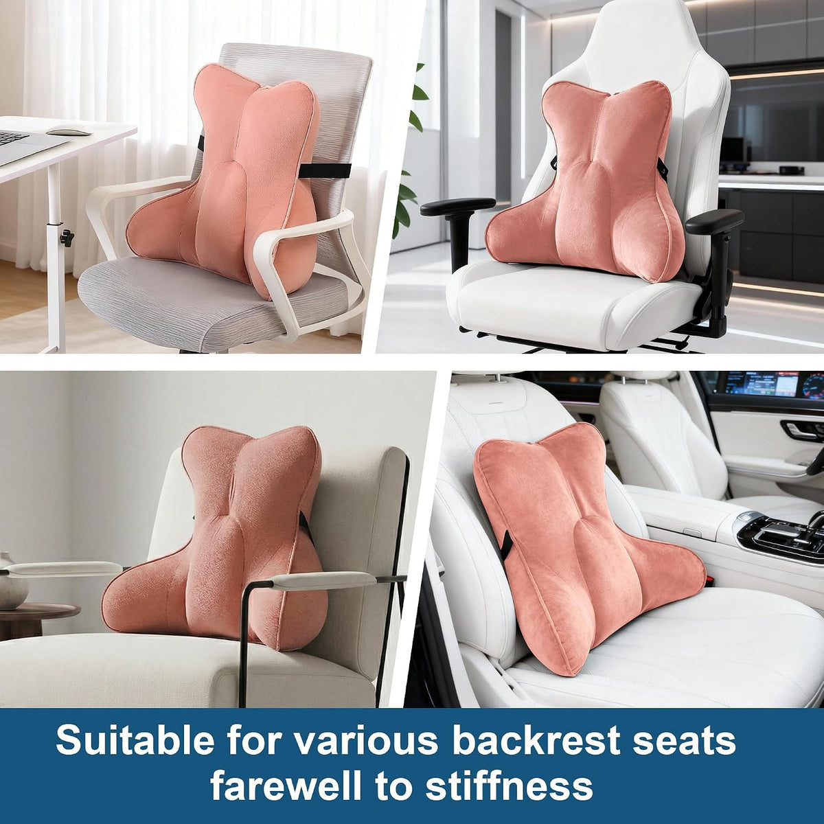 Lumbar Support Pillow(Pat. Pend) – Multi-Functional Ergonomic Back Cushion for Sofa Chair, Car Seat & Sofa, Reading Pillow with Firm Multi-Zone Support to Relieve Lower Back Pain, Misty White