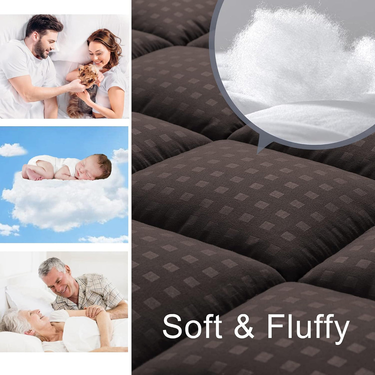 HYLEORY Queen Mattress Pad Quilted Fitted Mattress Protector Cooling Pillow Top Mattress Cover Breathable Fluffy Soft Mattress Topper with 8-21" Deep Pocket, Dark Grey