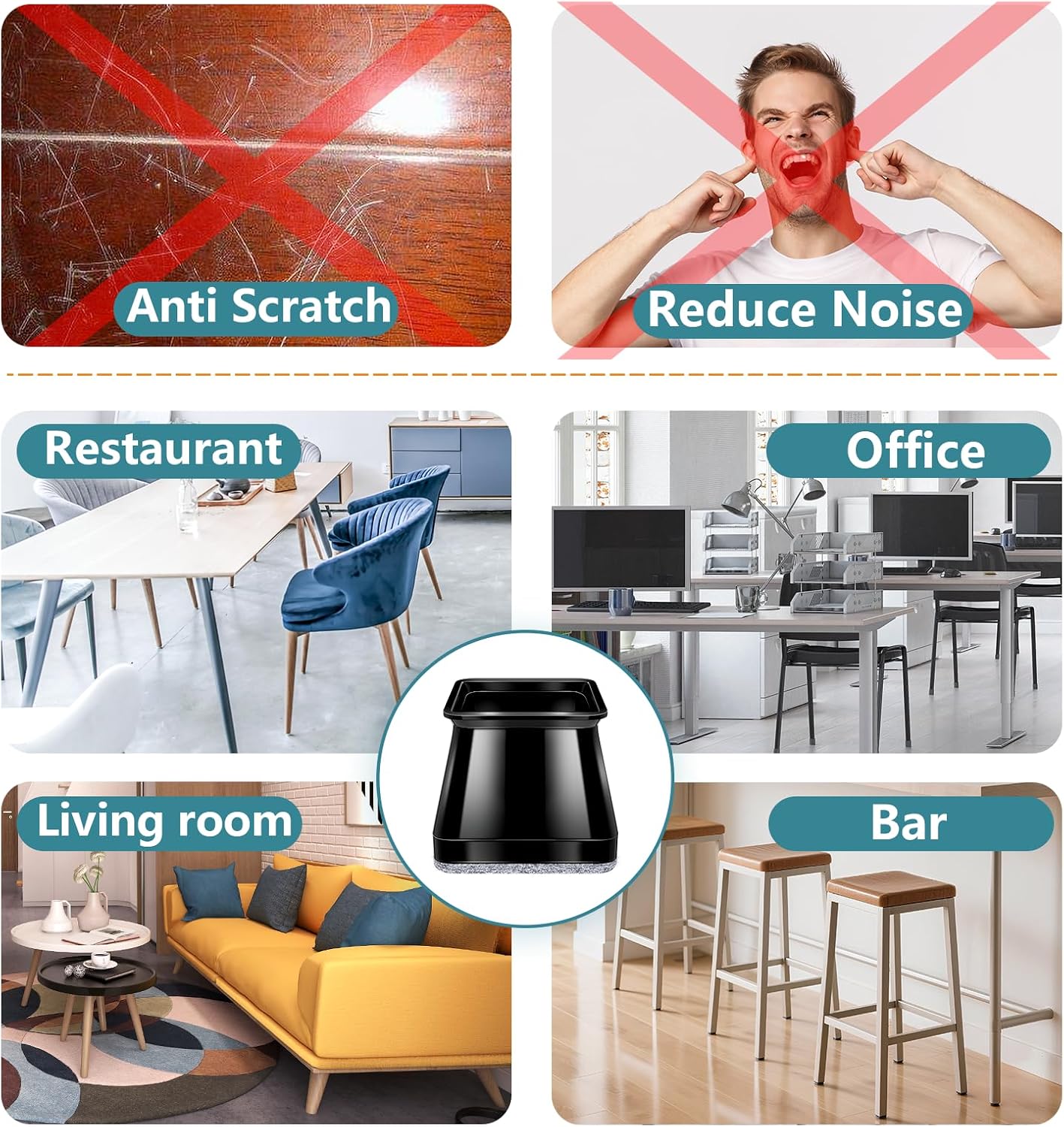 Ansible 24 Pcs Chair Leg Floor Protectors Square | Silicone Felt Furniture Leg Pads Caps Covers for Hardwood Floors (Fit:1-1/16" to 1-5/8")