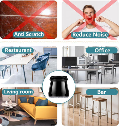 Ansible 24 Pcs Chair Leg Floor Protectors Square | Silicone Felt Furniture Leg Pads Caps Covers for Hardwood Floors (Fit:1-1/16" to 1-5/8")