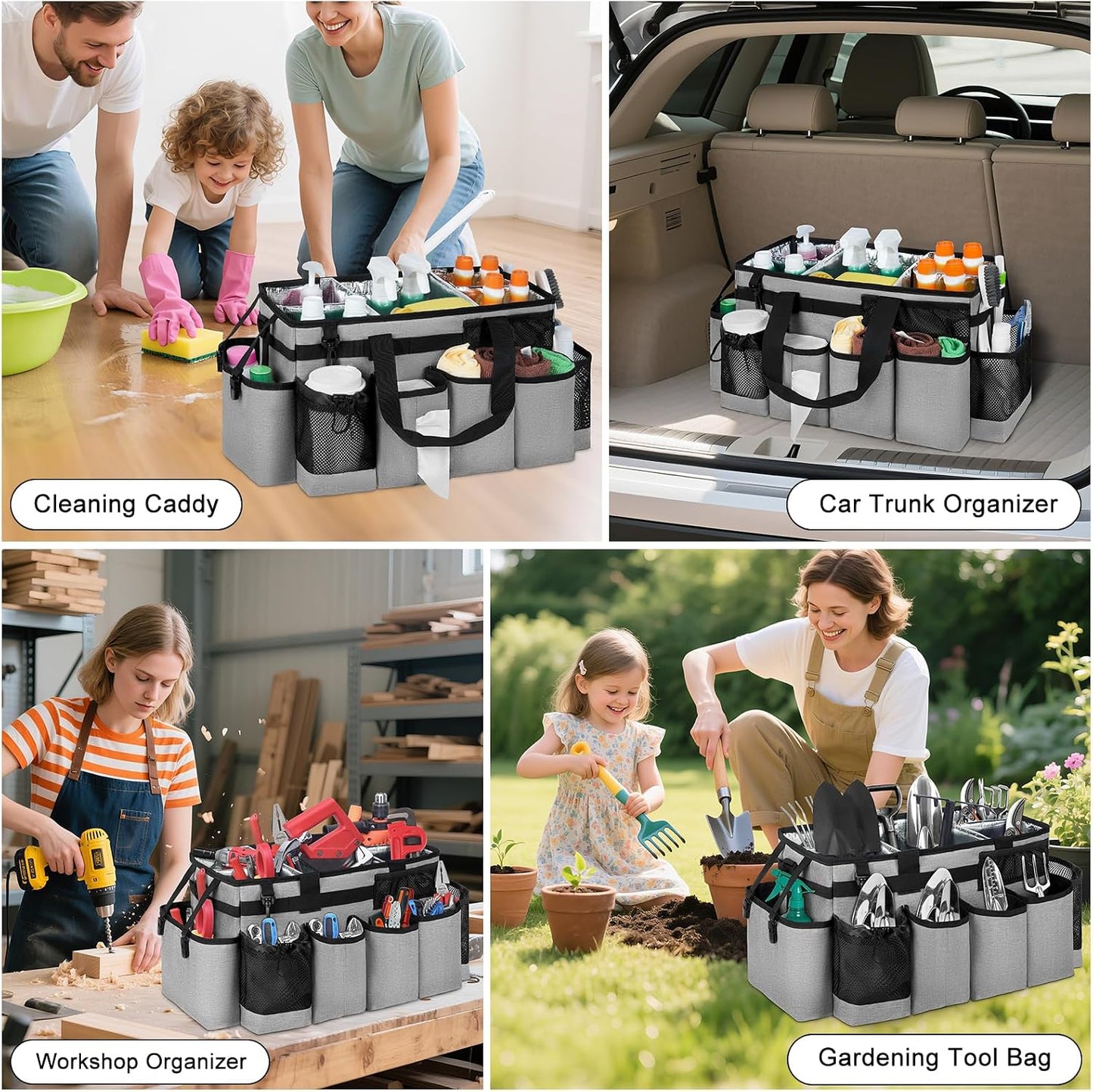 Cleaning Caddy Bag, Extra Large Cleaning Supply Bag for Housekeepers,Black | Sturdy Cleaning Caddy Organizer for Cleaning Supplies with Handle and Adjustable Shouder Strap, Easy to Clean Design