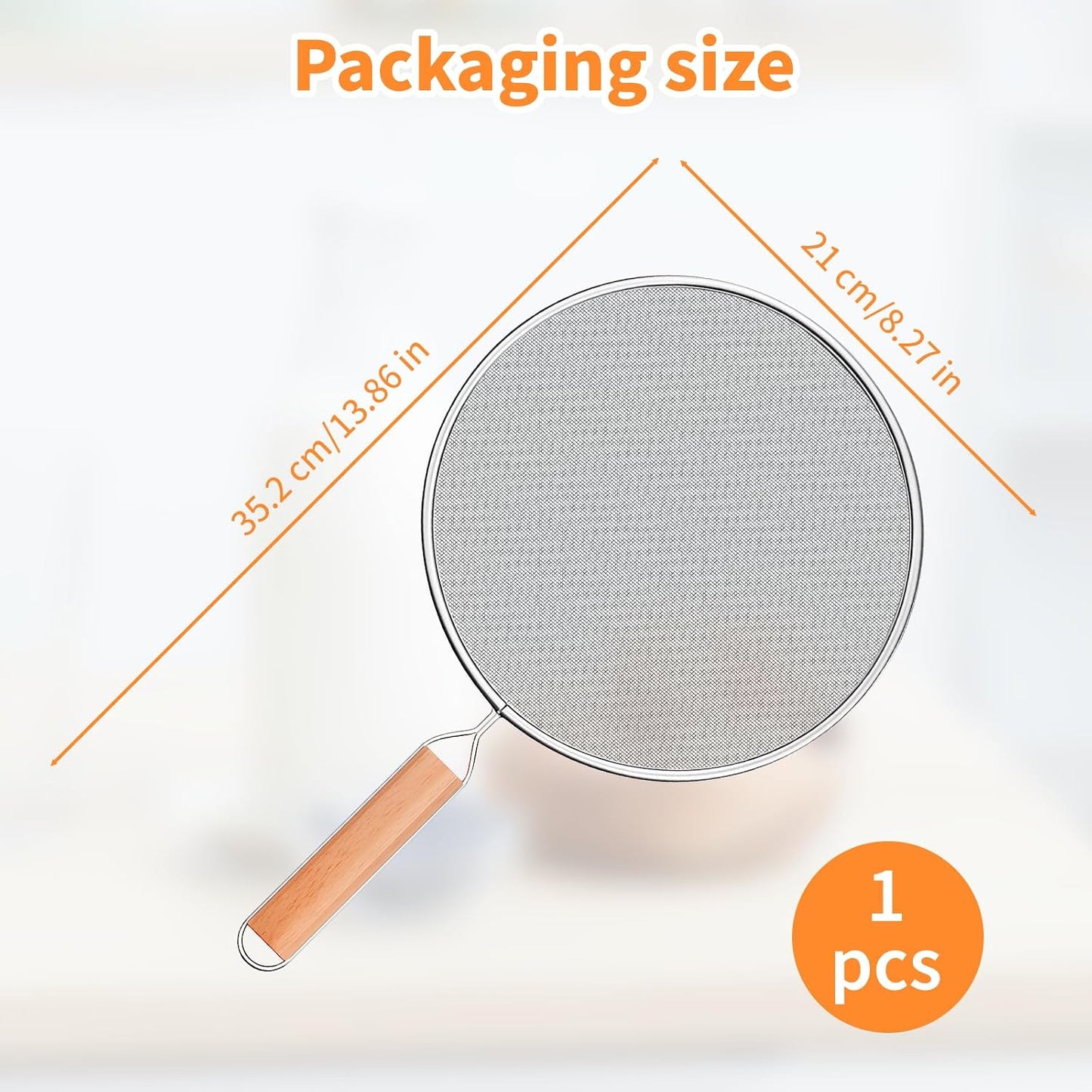 Grease Splatter Screen for Frying Pan - 8Inch Stainless Steel Splatter Guards Mesh with Wood Handle, Pan Cooking Pots Food Strainer, Hot Oil Splash Protector Splatters Screen for Frying Pans