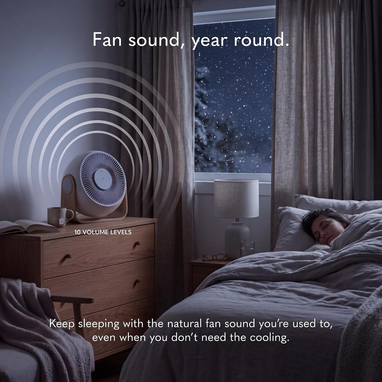 SNOOZ Breez 2 Smart Cooling Fan for Bedroom & White Noise Machine, Powerful | 2-in-1 Fan + White Noise Machine, 380 CFM, 10 Fan Speeds, 10 Sound Levels, App Remote, Timer, Scheduler, Auto Temp, Wood Base